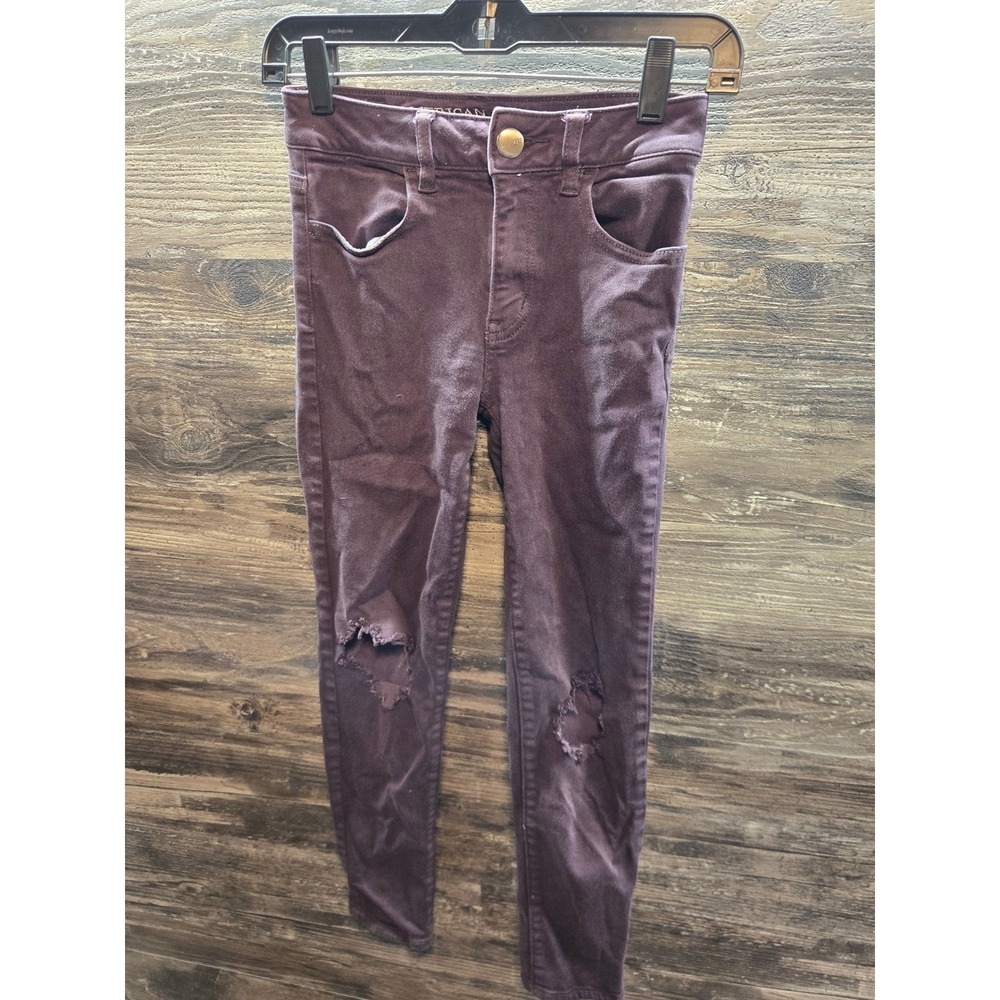 American Eagle Super Stretch Jegging Crop Plum Purple Ripped Knee Skinny Pants 0